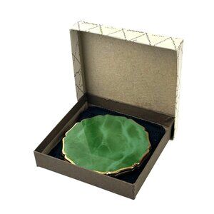 Stratton England Princess Jade Green Gold Compact Powder Hand Mirror VTG 1950s
